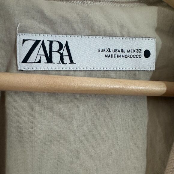 Zara Womens Oversized Linen Blend Fray Hem 3 Button Tan Beige Blazer Size XL NWT - Picture 6 of 9